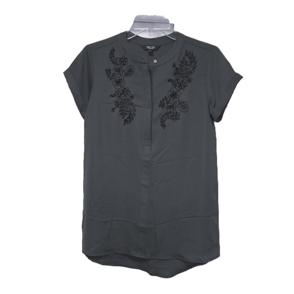 Simply Vera Wang Cap Sleeve Charcoal Embroidered Blouse Tunic sz S  NWOT  /B19